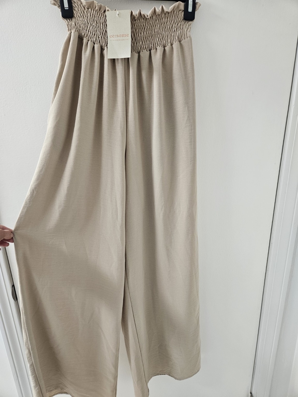 Apricot Lane EE Some Wide-Leg Smocked Waist Pants — Beige